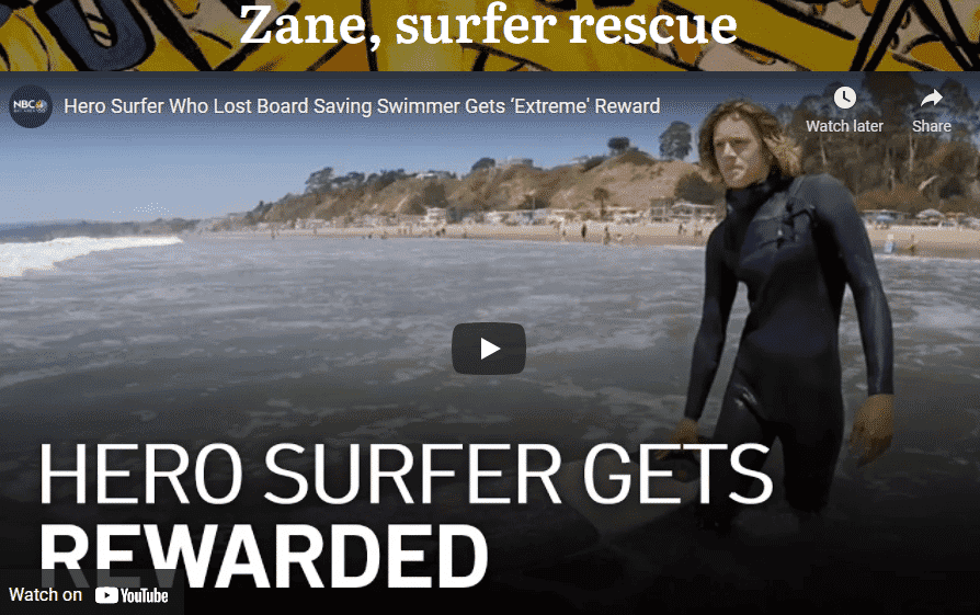 Zane, surfer and rescue made while board is lost